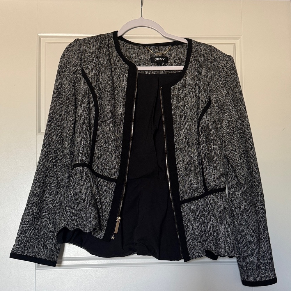 DKNY Women's Textured Black and Gray Blazer